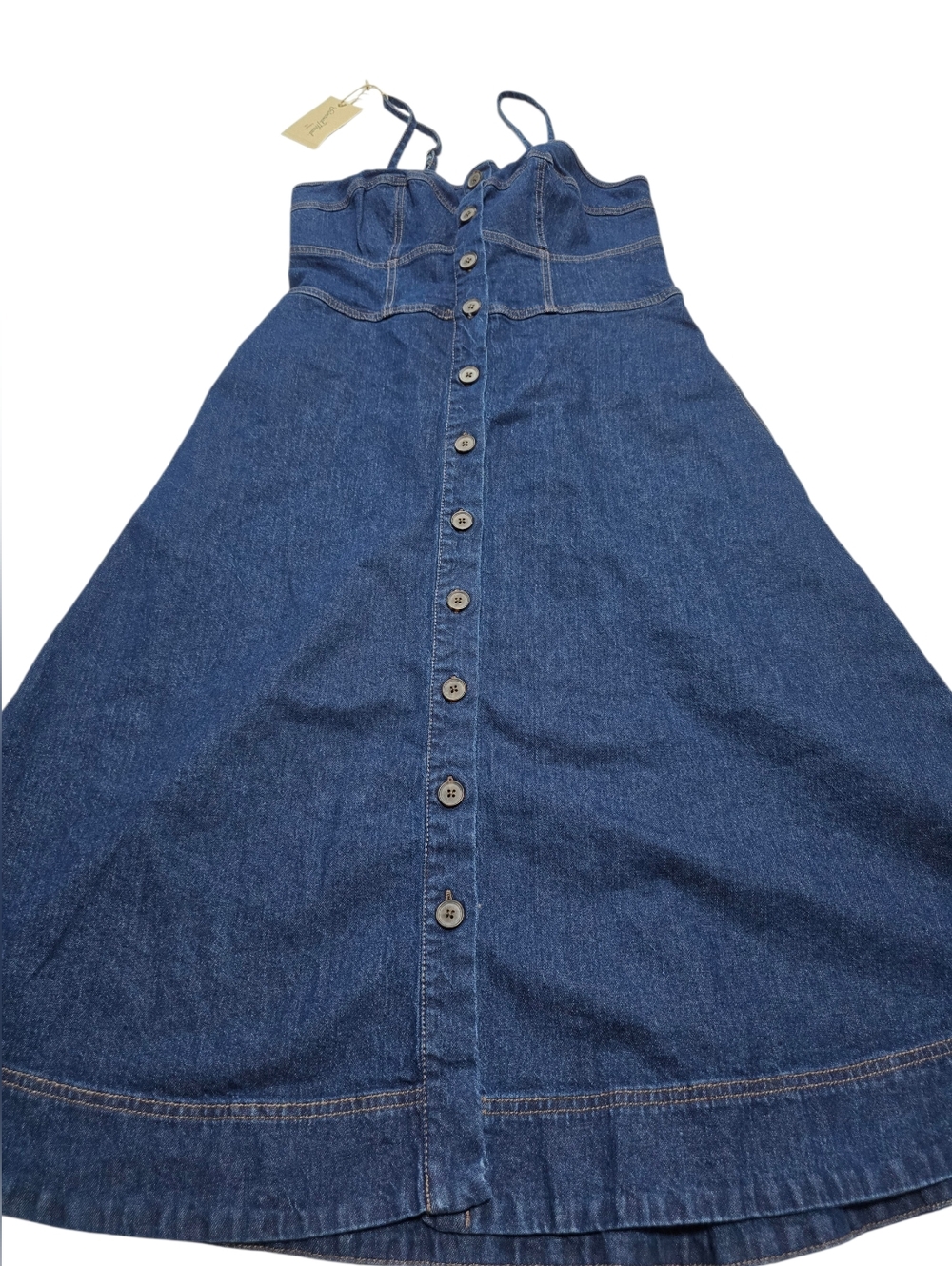 Universal Thread Button-Front Denim Midi Dress in Classic Blue With Pockets Sz M - Picture 3 of 13